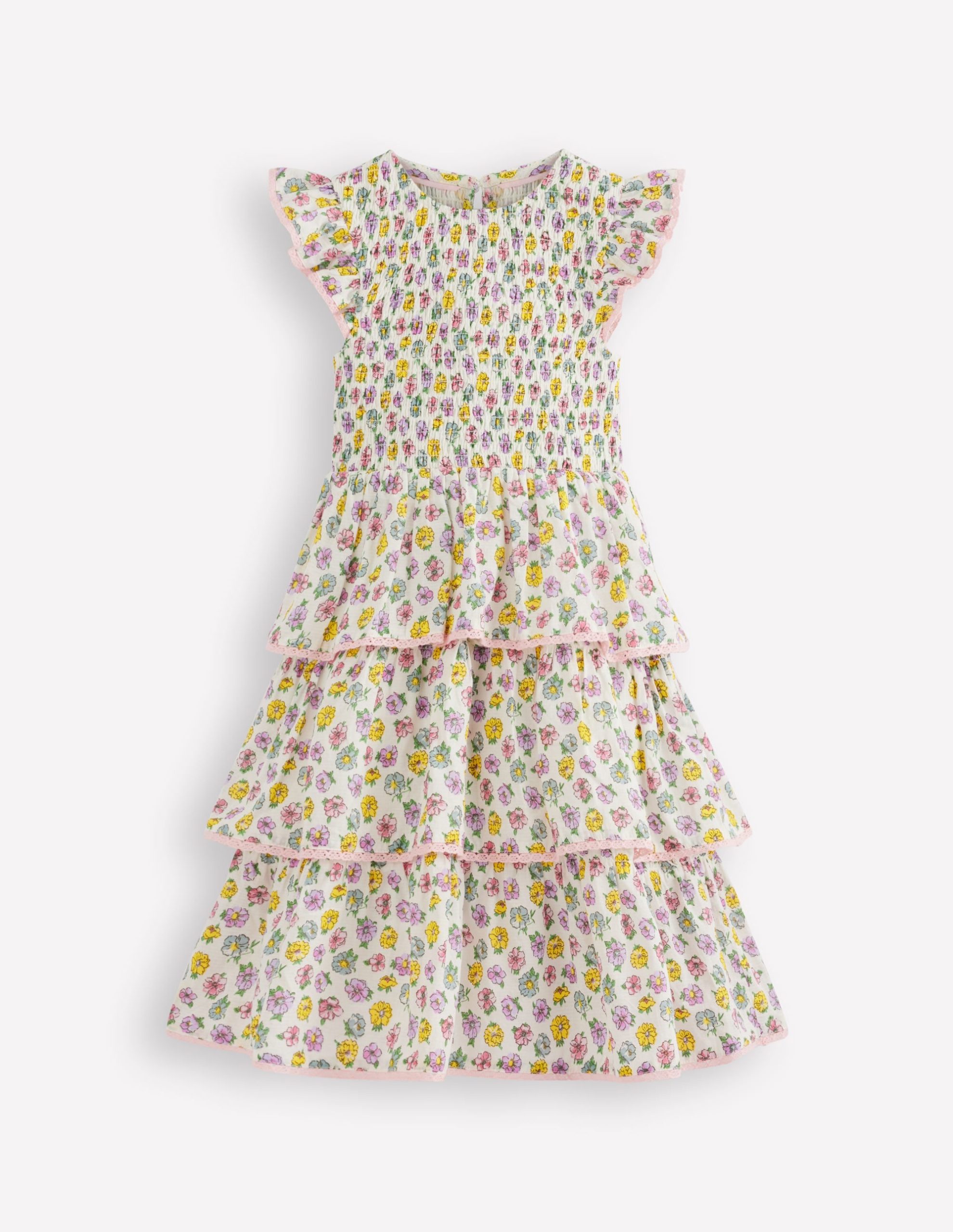 Tiered Lace Trim Dress-Soft Ivory Rosa