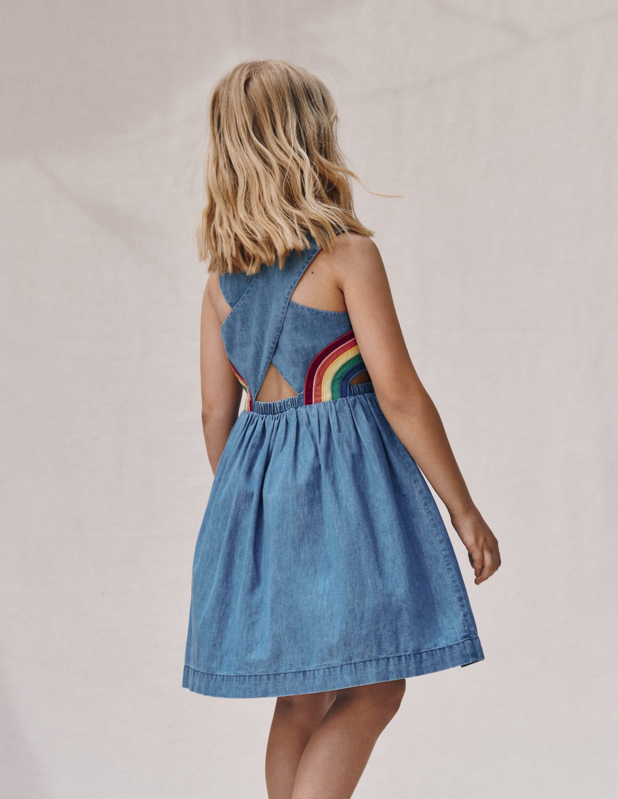 Rainbow Cross Back Dress-Light Wash Rainbow - Image 4