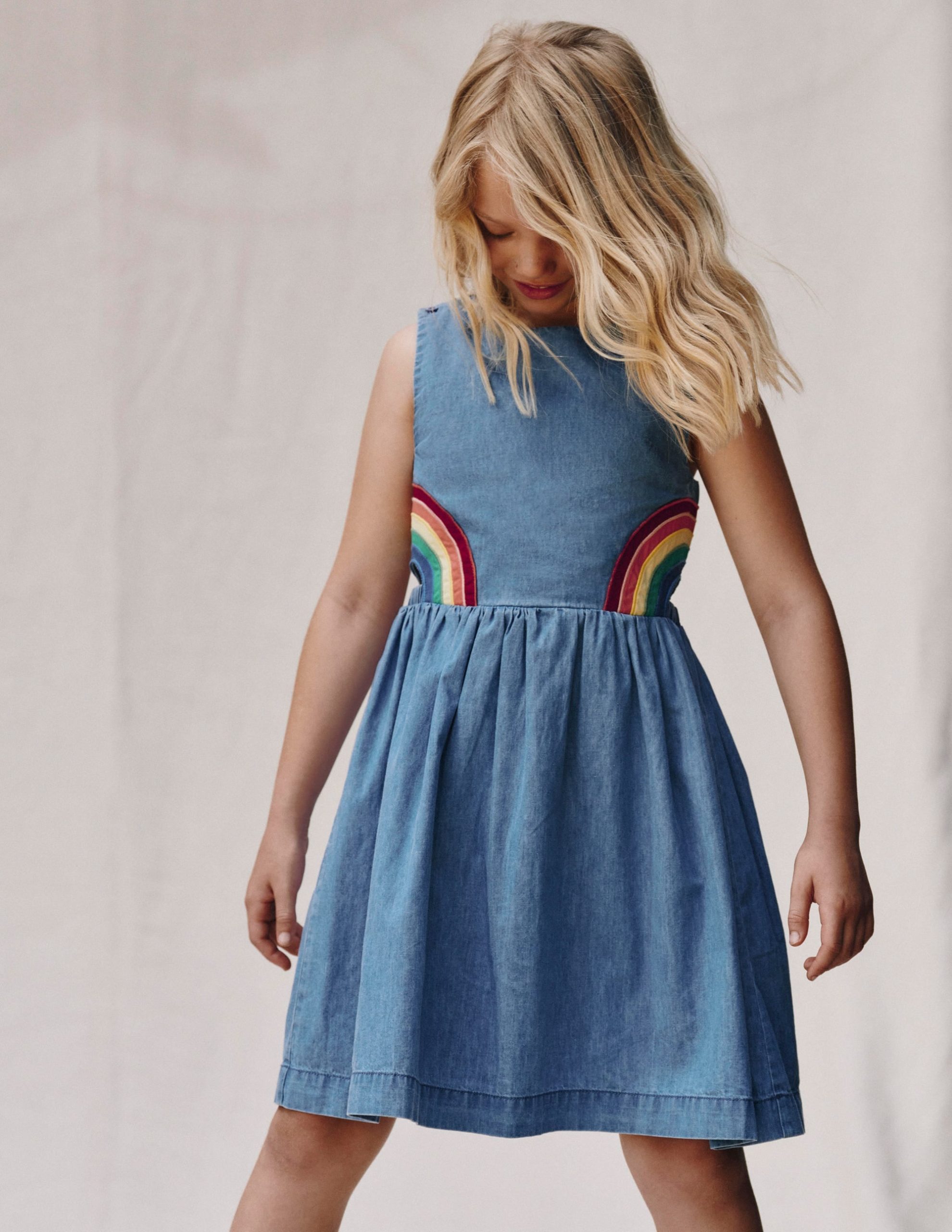 Rainbow Cross Back Dress-Light Wash Rainbow - Image 5