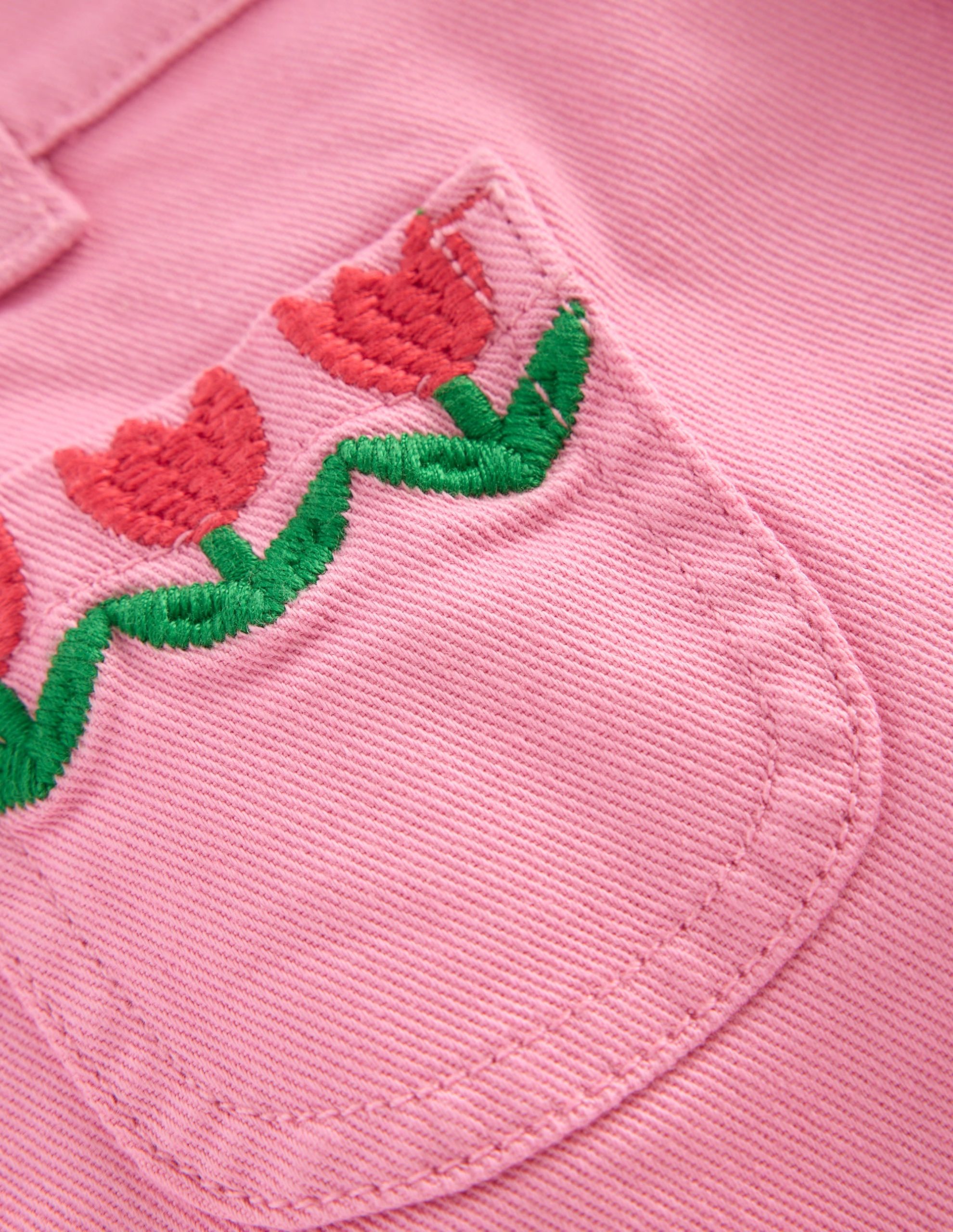 Patch Pocket Shorts-Pink Embroidered Denim - Image 3