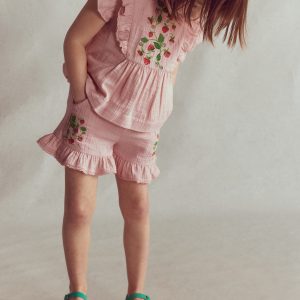 Frill Woven Shorts-Lotus Strawberry
