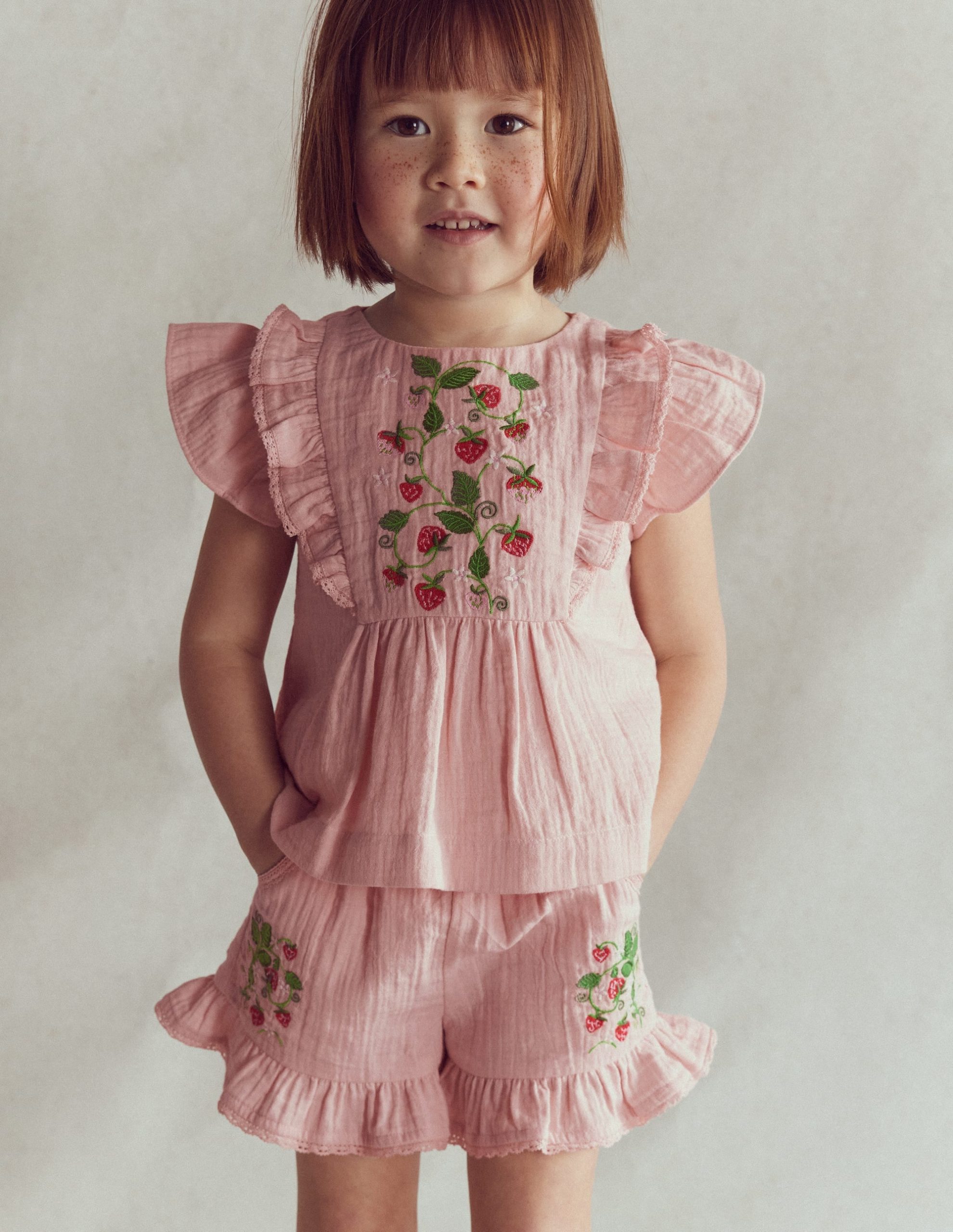Frill Woven Shorts-Lotus Strawberry - Image 2