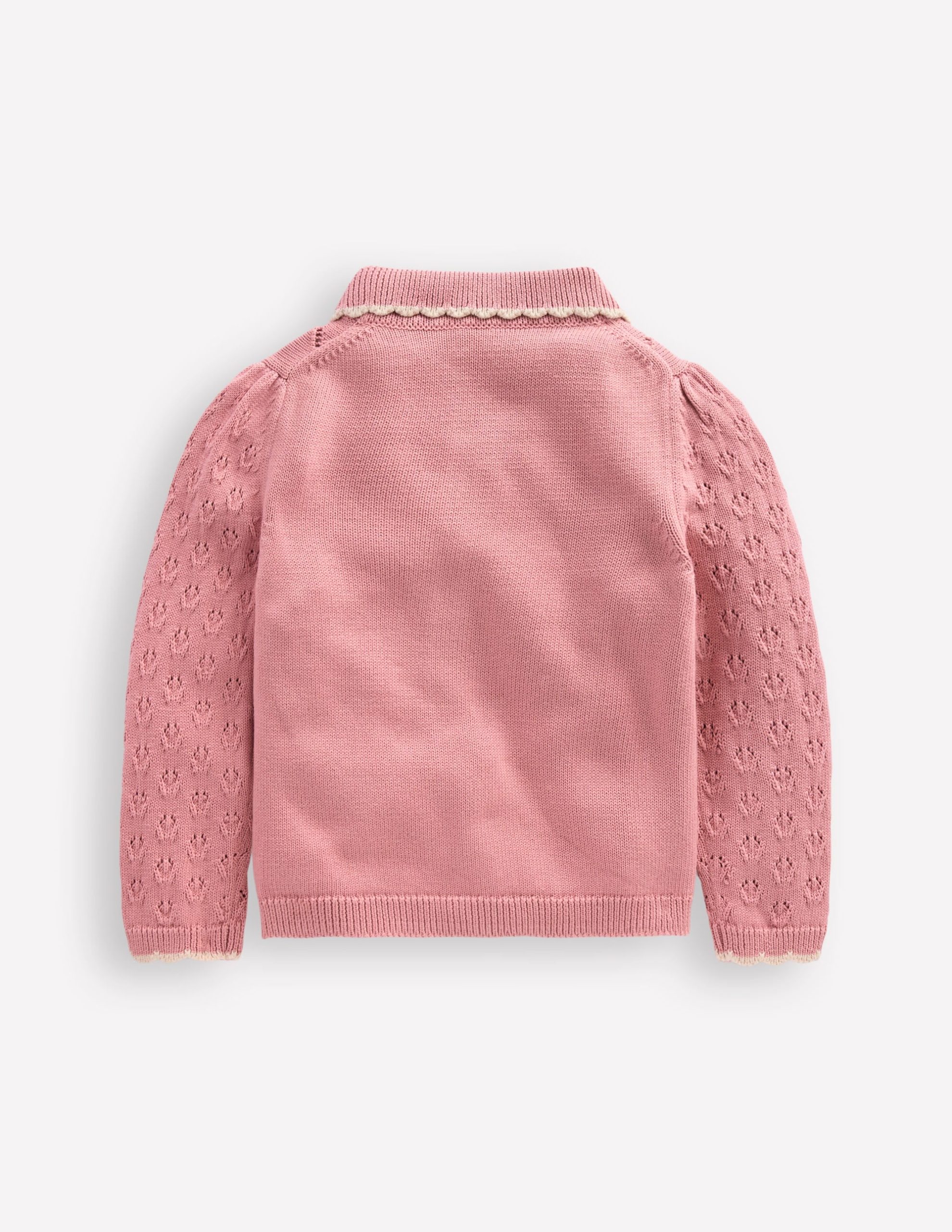 Collared Pointelle Cardigan-Vintage Pink - Image 2