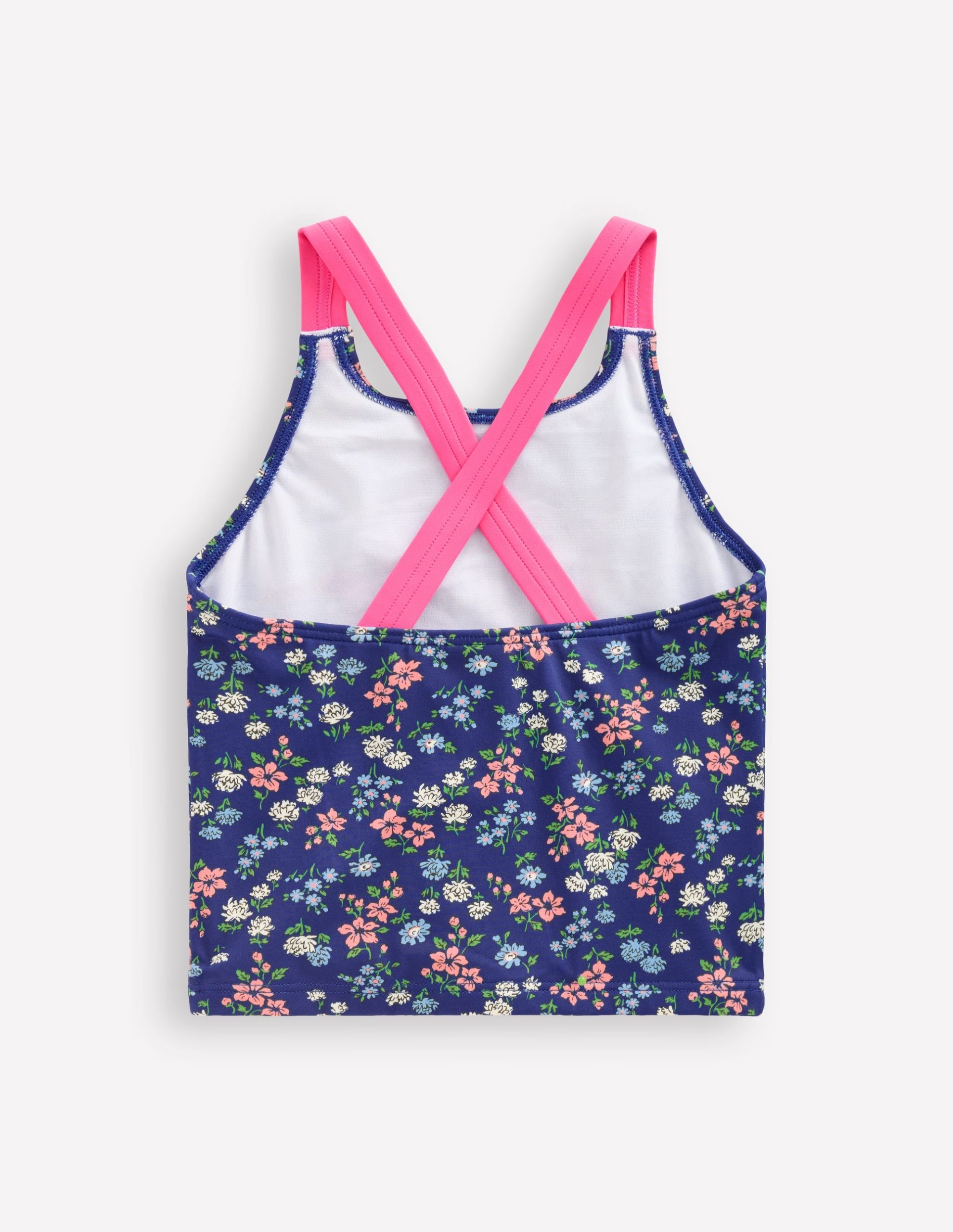Cross-Back Tankini Top-Sapphire Blue Meadow Floral - Image 2