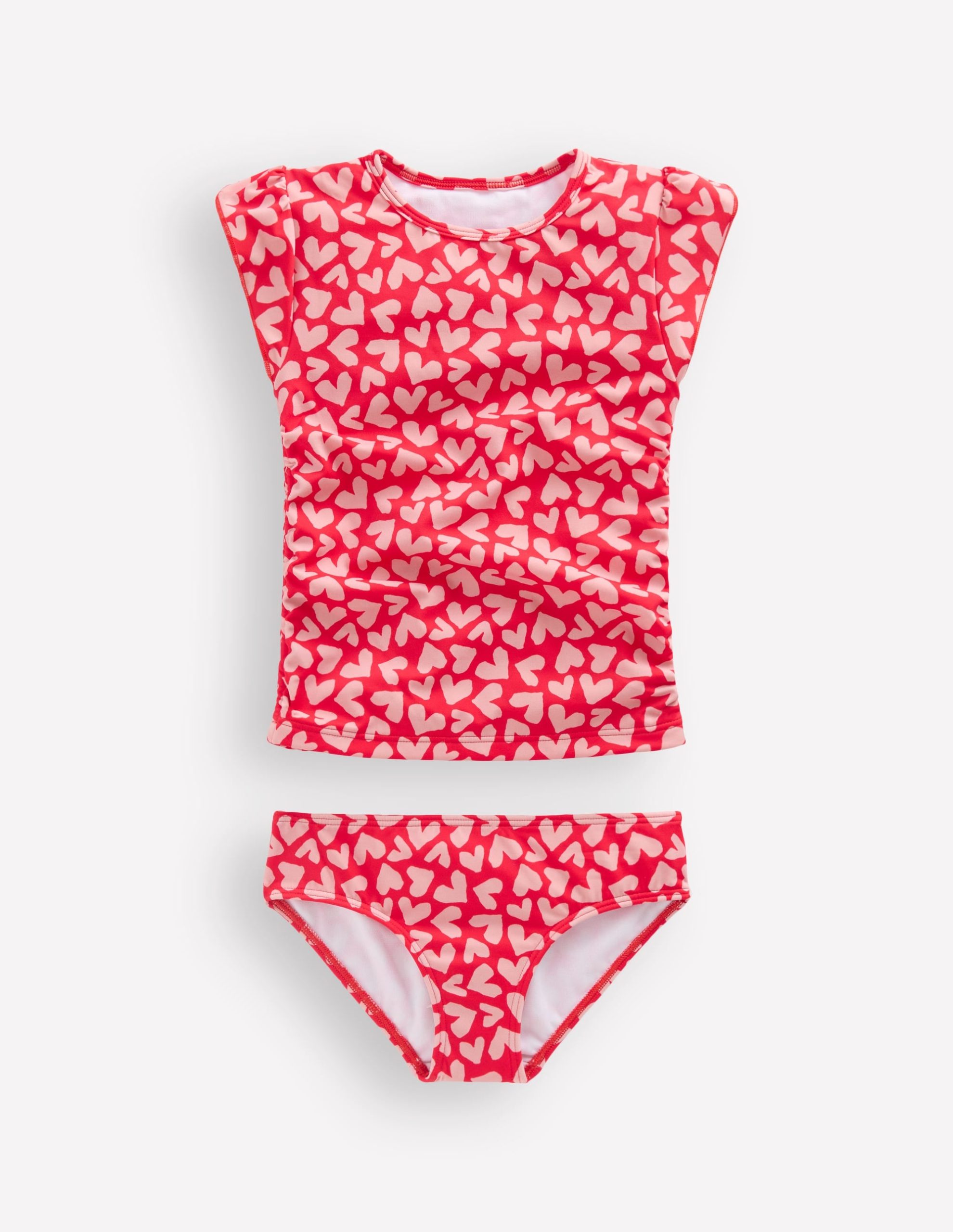 Ruched Tankini Set-Rockabilly Red Collage Hearts