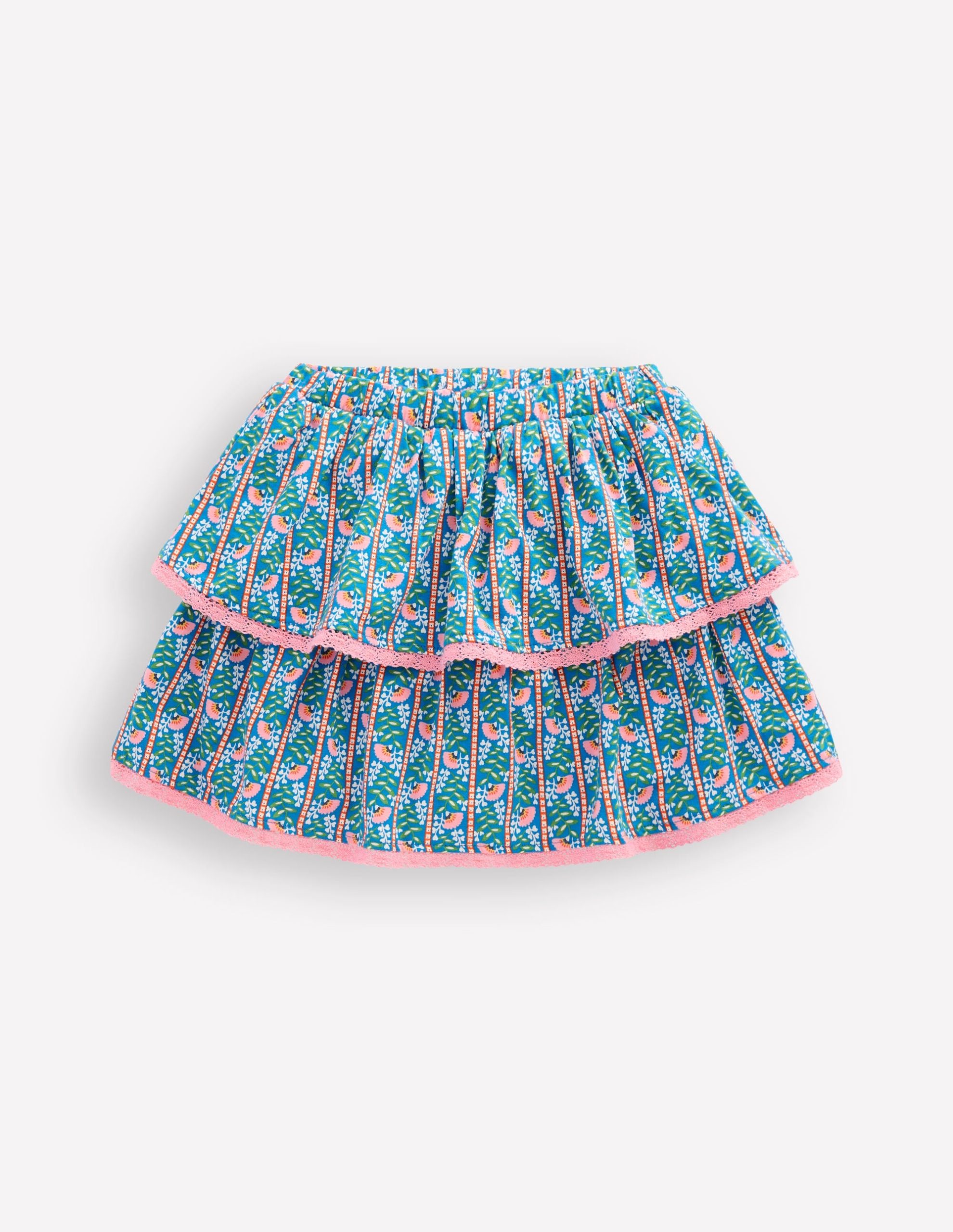 Ruffle Jersey Skort-Kingfisher Blue Floral Vine - Image 3