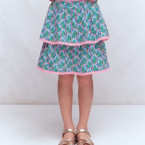 Ruffle Jersey Skort-Kingfisher Blue Floral Vine