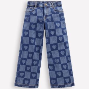 Wide Leg Jeans-Heart Checkerboard Denim