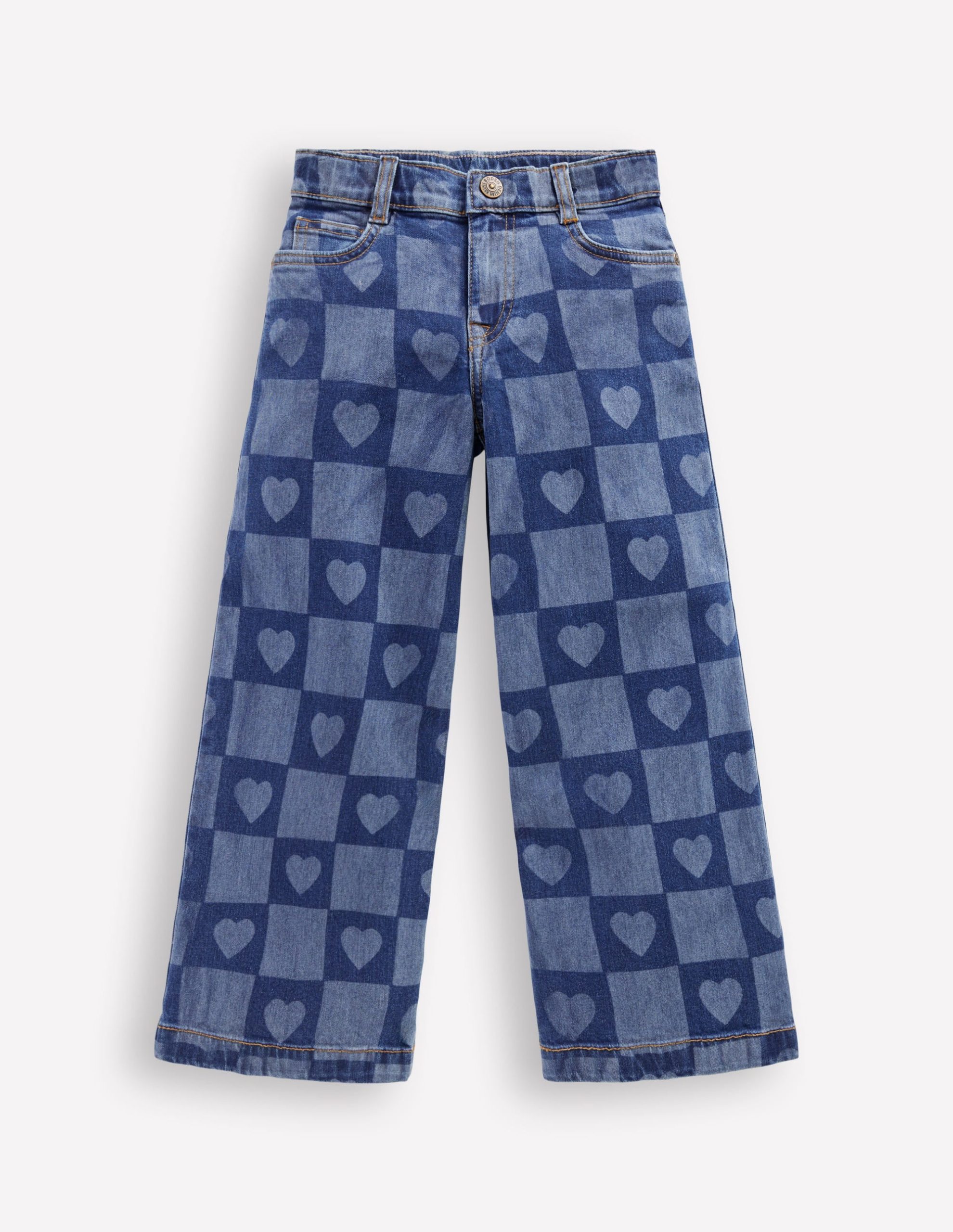 Wide Leg Jeans-Heart Checkerboard Denim