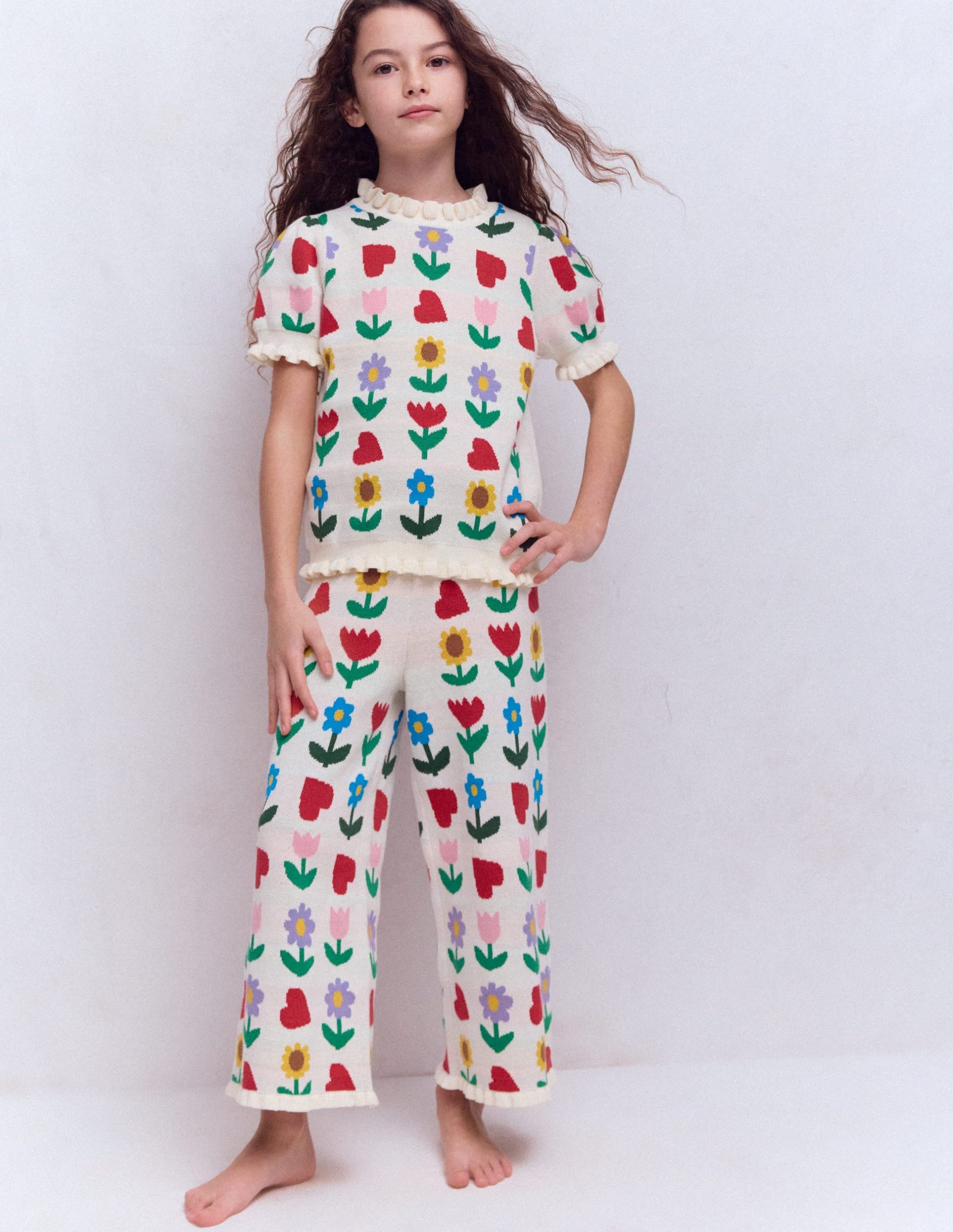 Flared Knitted Pants-Ecru Marl Sunflower Garden