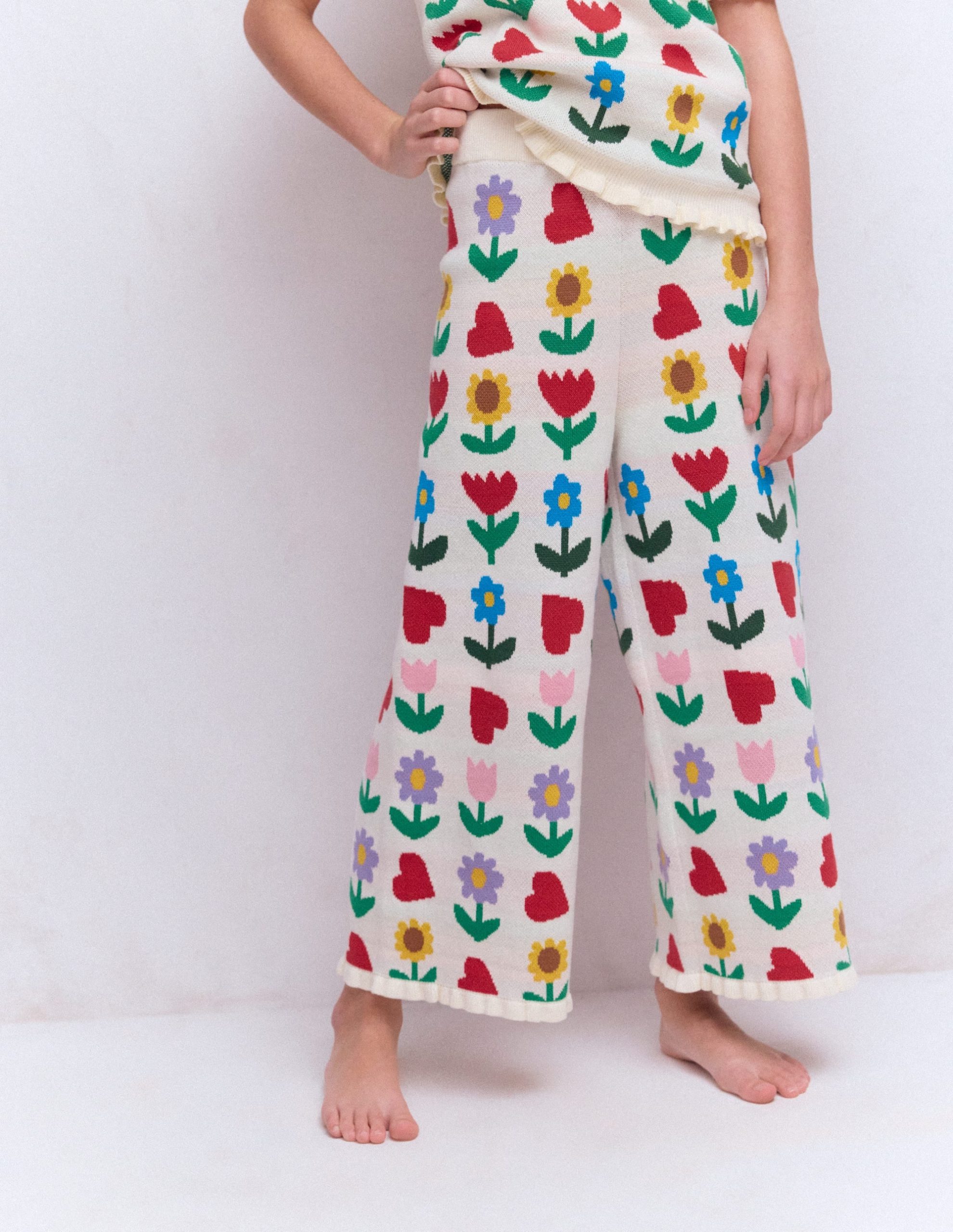 Flared Knitted Pants-Ecru Marl Sunflower Garden - Image 3