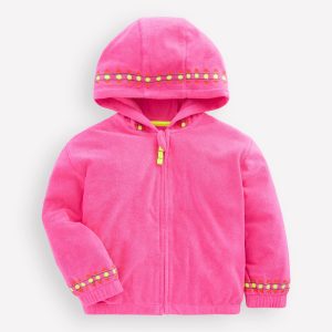 Relaxed Towelling Hoodie-Pink Embroidered