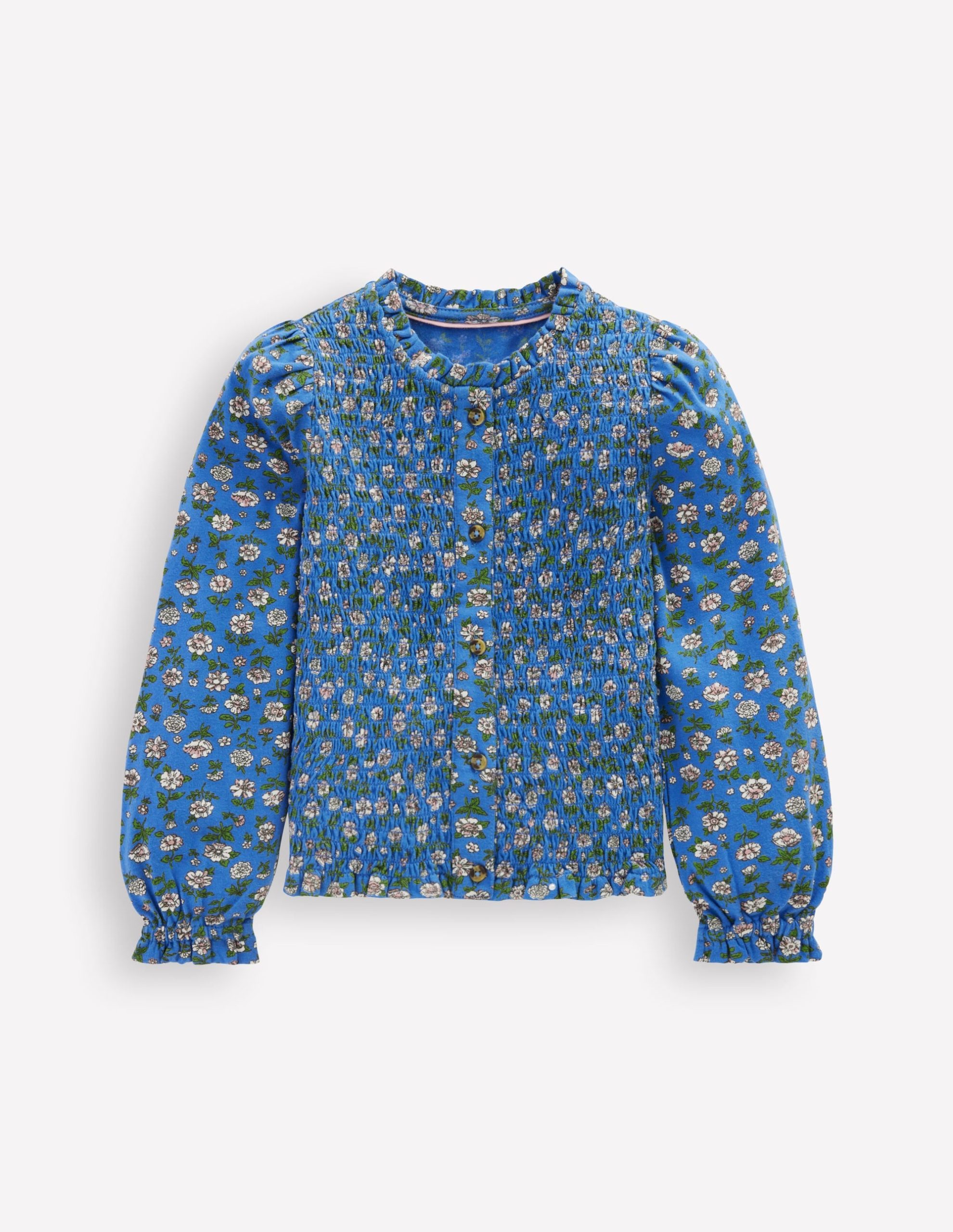 Smocked Jersey Blouse-Delft Garden Flower - Image 4