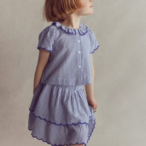 Button-through Blouse-Blue/Ivory Stripe