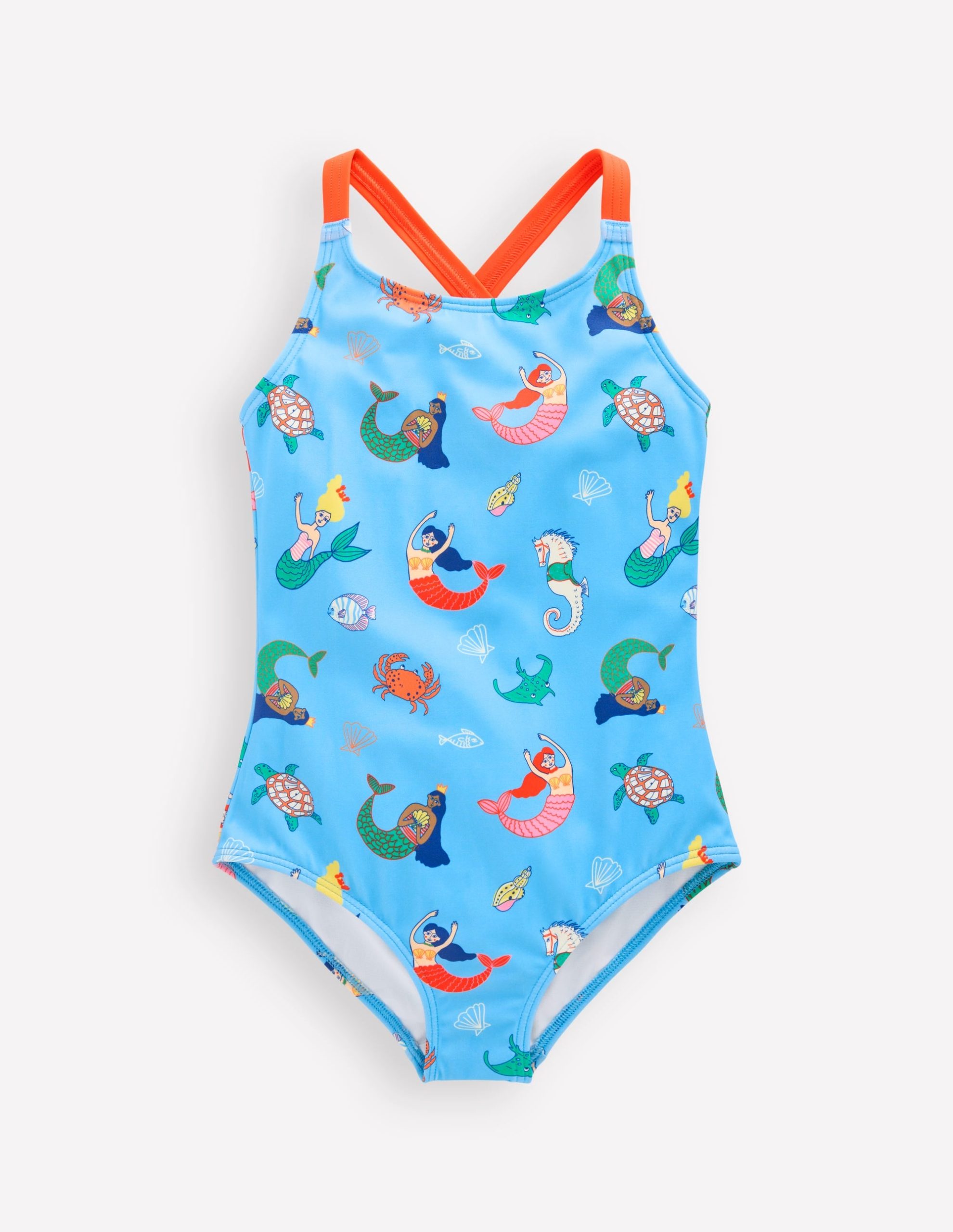 Cross-Back Printed Swimsuit-Cabana Blue Mermaids