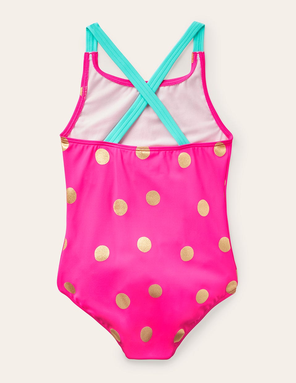 Cross-Back Printed Swimsuit-Fuchsia Pink Foil Spot - Image 2
