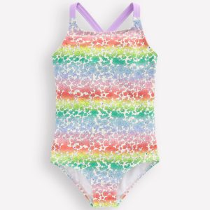 Cross-Back Printed Swimsuit-Rainbow Ombre Flowerbed