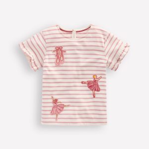 Pretty Frill T-shirt-Pink Stripe Ballerinas