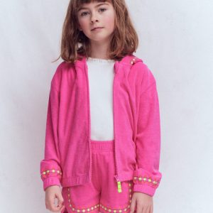 Towelling Embroidered Shorts-Sorbet Pink Embroidery