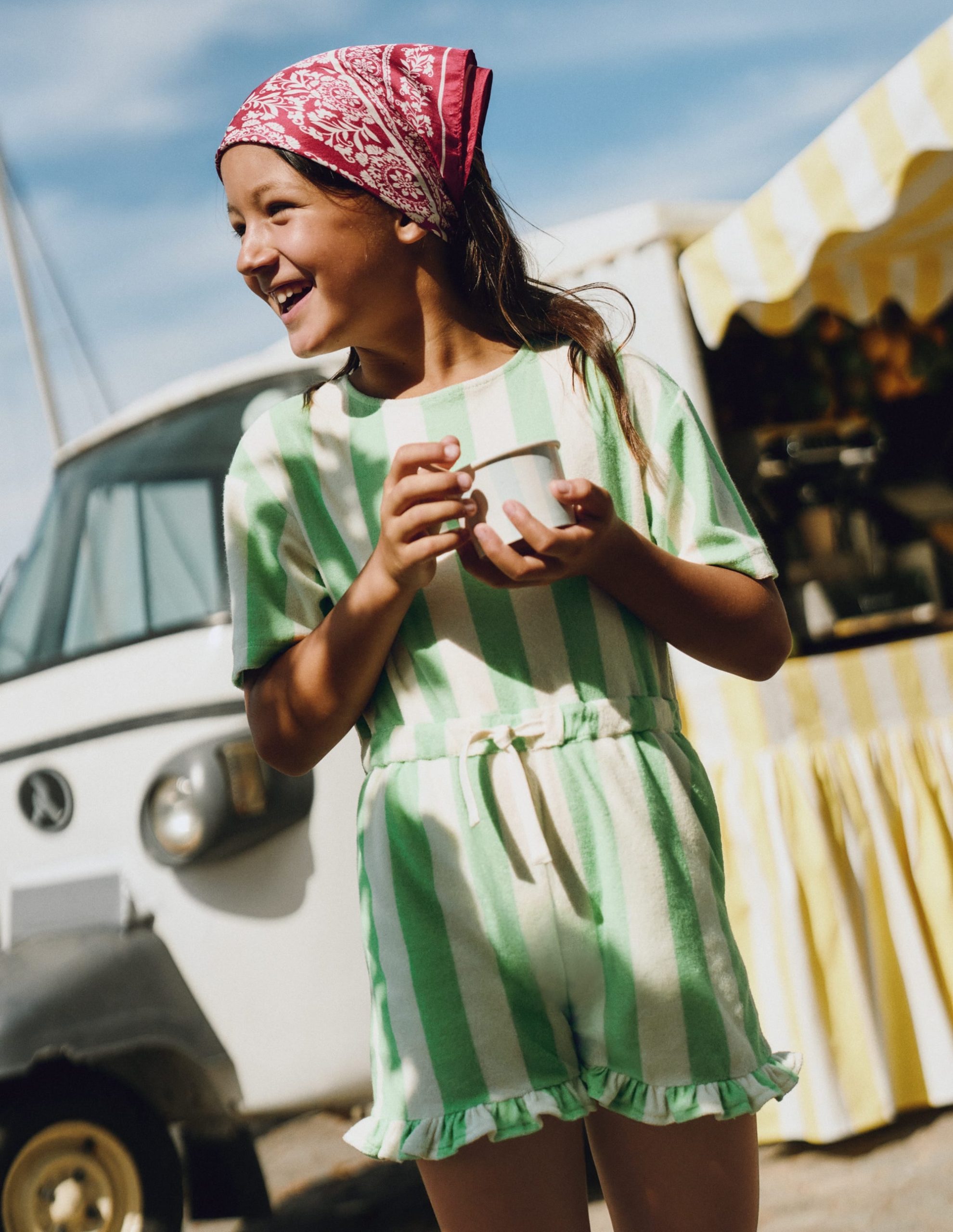 Relaxed Towelling Playsuit-Pale Green Stripe - Image 4