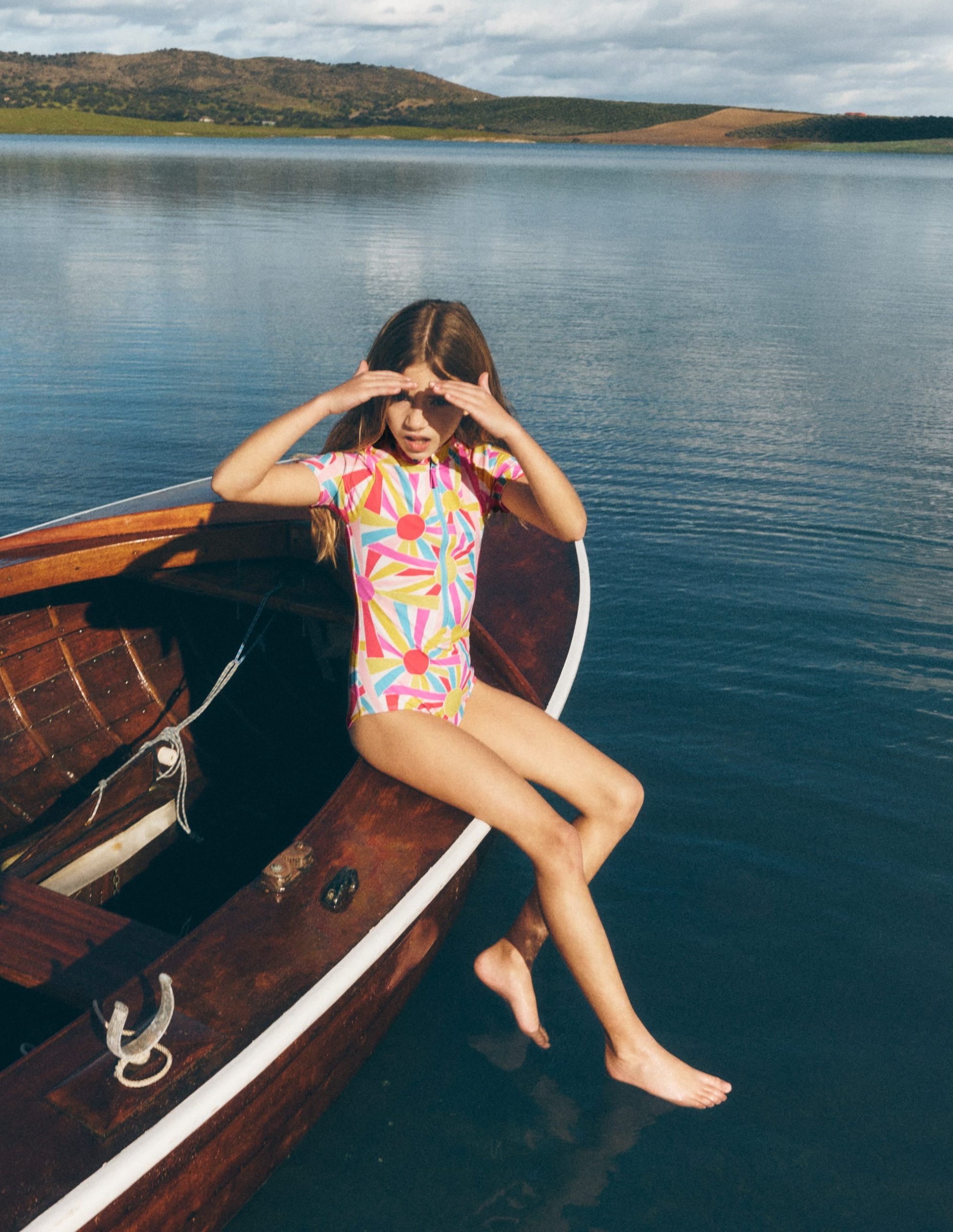 Short-sleeved Swimsuit-Ivory Sunburst - Image 4
