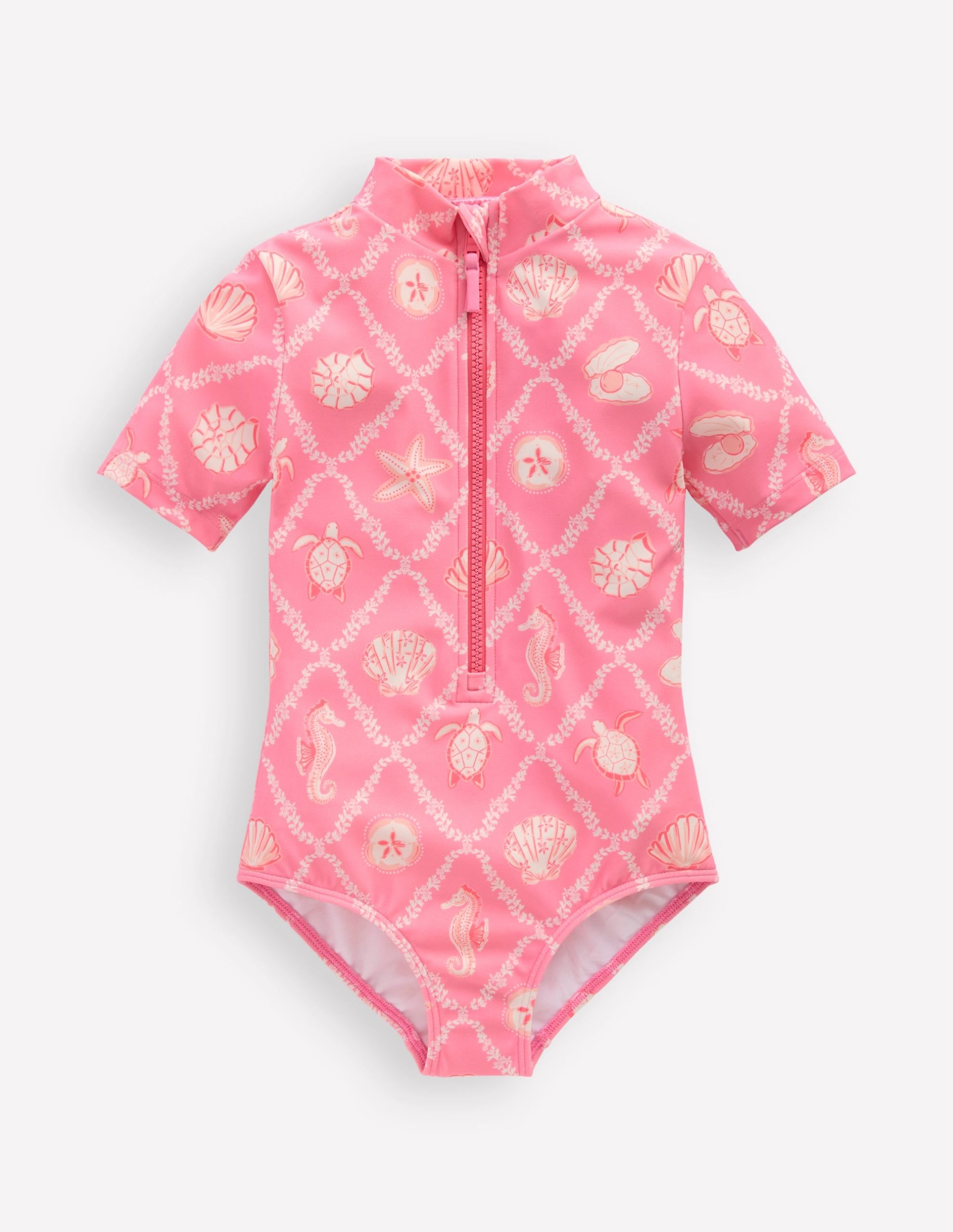 Short-sleeved Swimsuit-Salmon Pink Shell Tile
