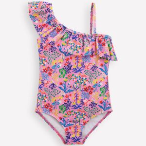 Lila One Shoulder Swimsuit-Meadowsweet Pink Garden Floral