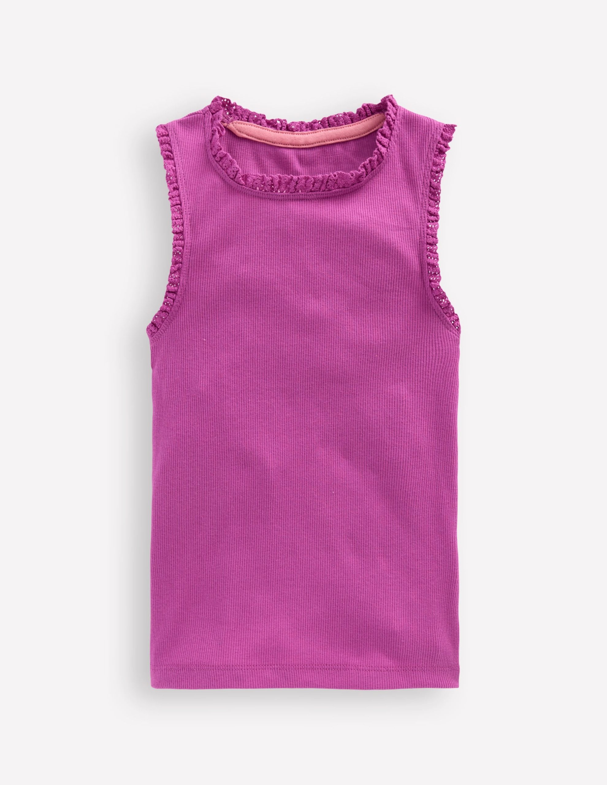 Ribbed Lace Trim Tank-Purple