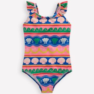 Hallie Frill Strap Swimsuit-Multi Sea Shell Stripe