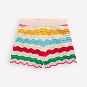Knitted Shorts-Ivory Multi Rainbow
