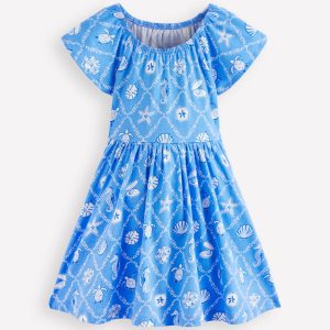 Flutter Sleeve Twirly Dress-Cabana Blue Mermaids
