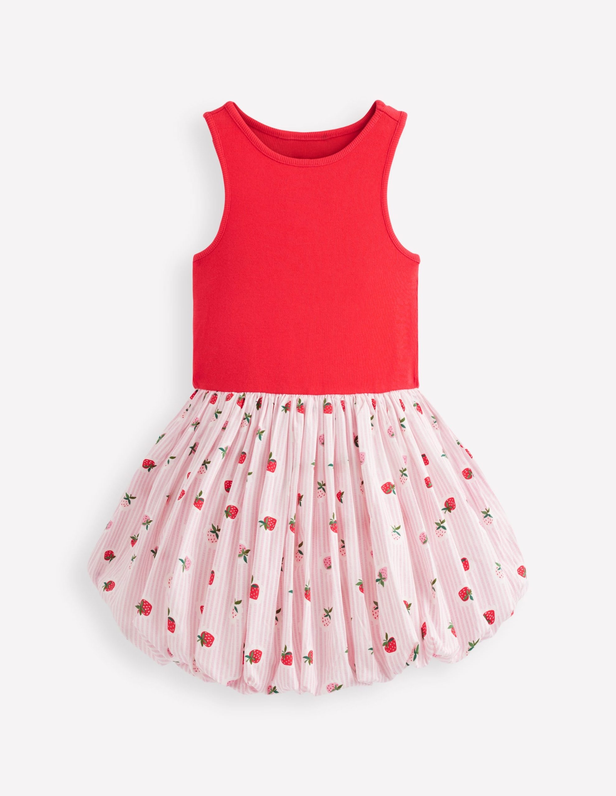 Bubble Hem Rib Dress-Ticking Stripe Strawberry - Image 3