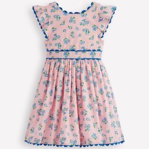 Ric Rac Trim Flutter Dress-Chalk Pink Daisy
