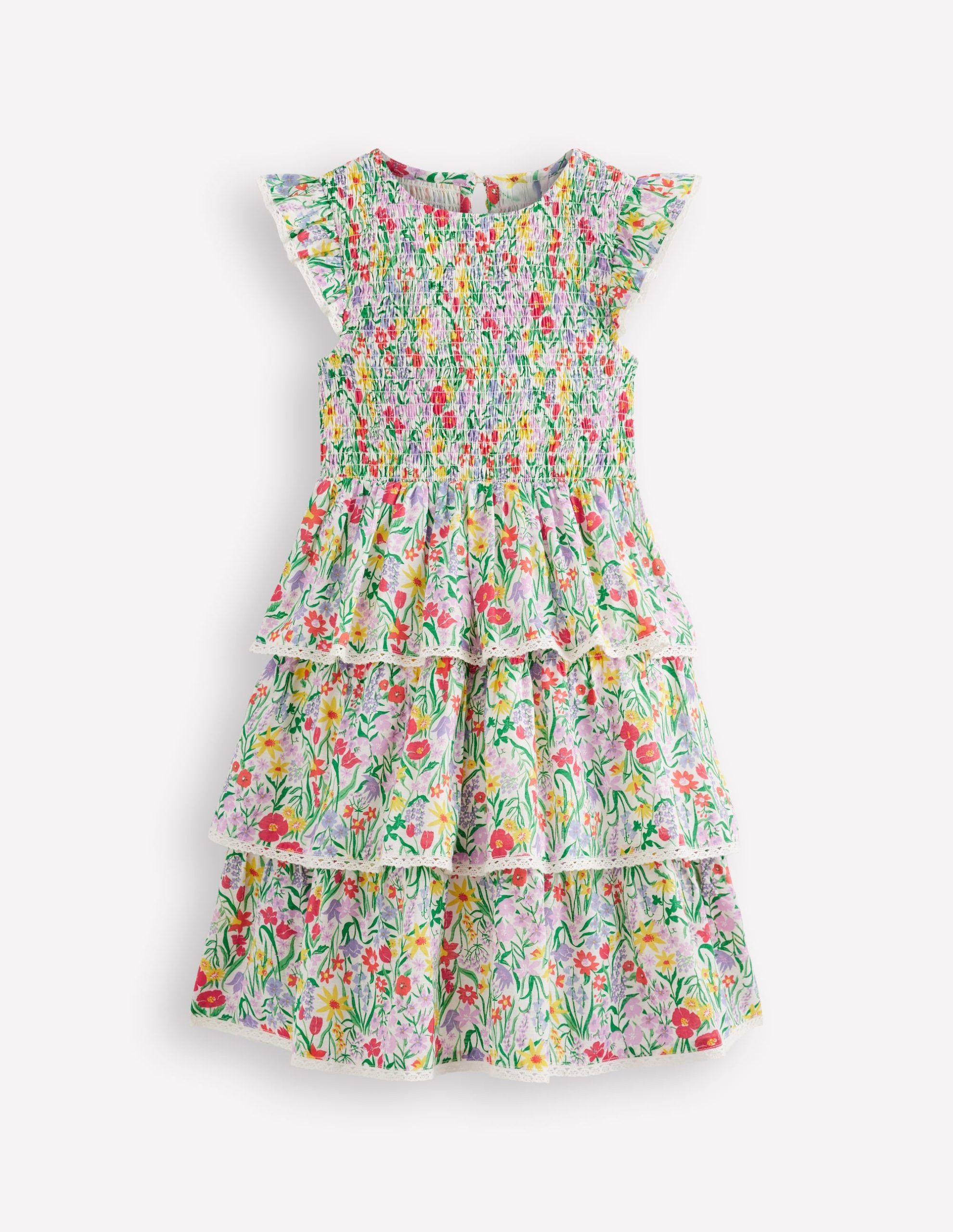 Tiered Lace Trim Dress-Multi Spring Floral