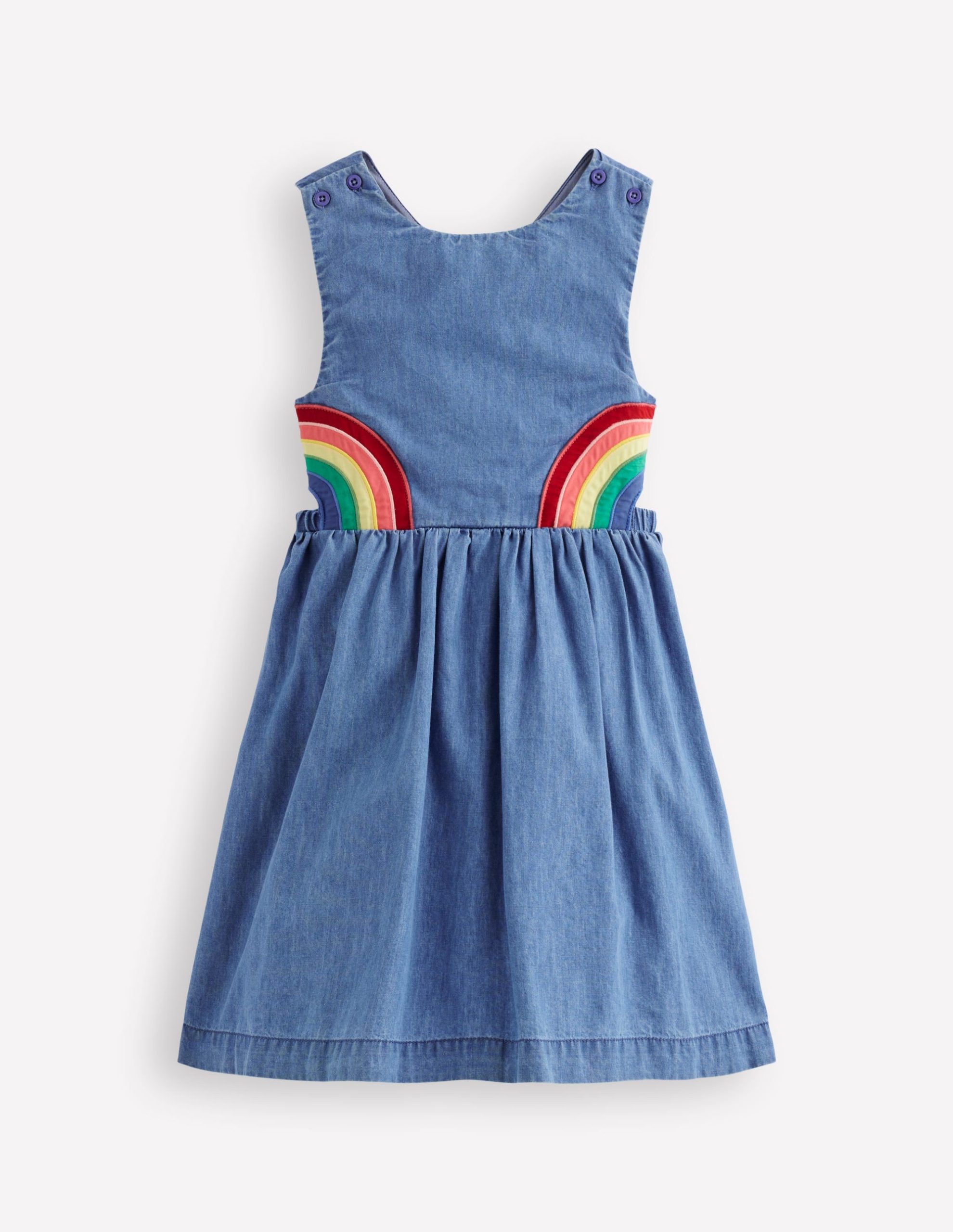 Rainbow Cross Back Dress-Light Wash Rainbow