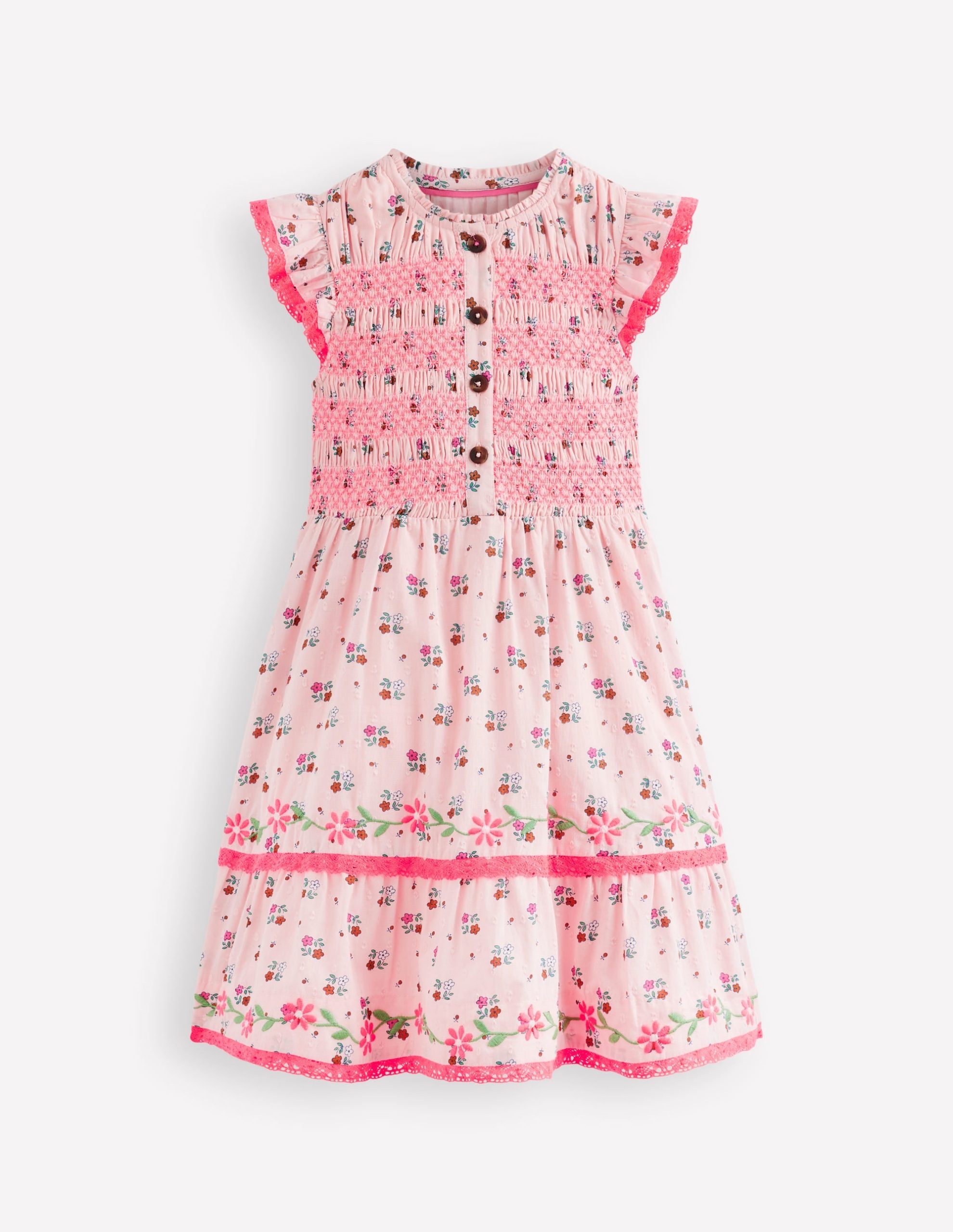 Shirred Bodice Midi Dress-Chalk Pink Daisy Chain - Image 5