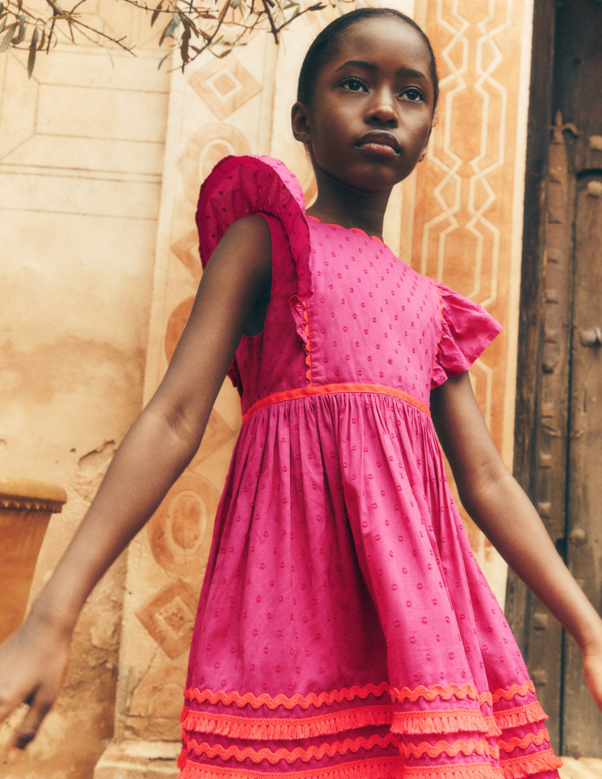 Flutter Sleeve Ric Rac Dress-Bright Pink - Image 4