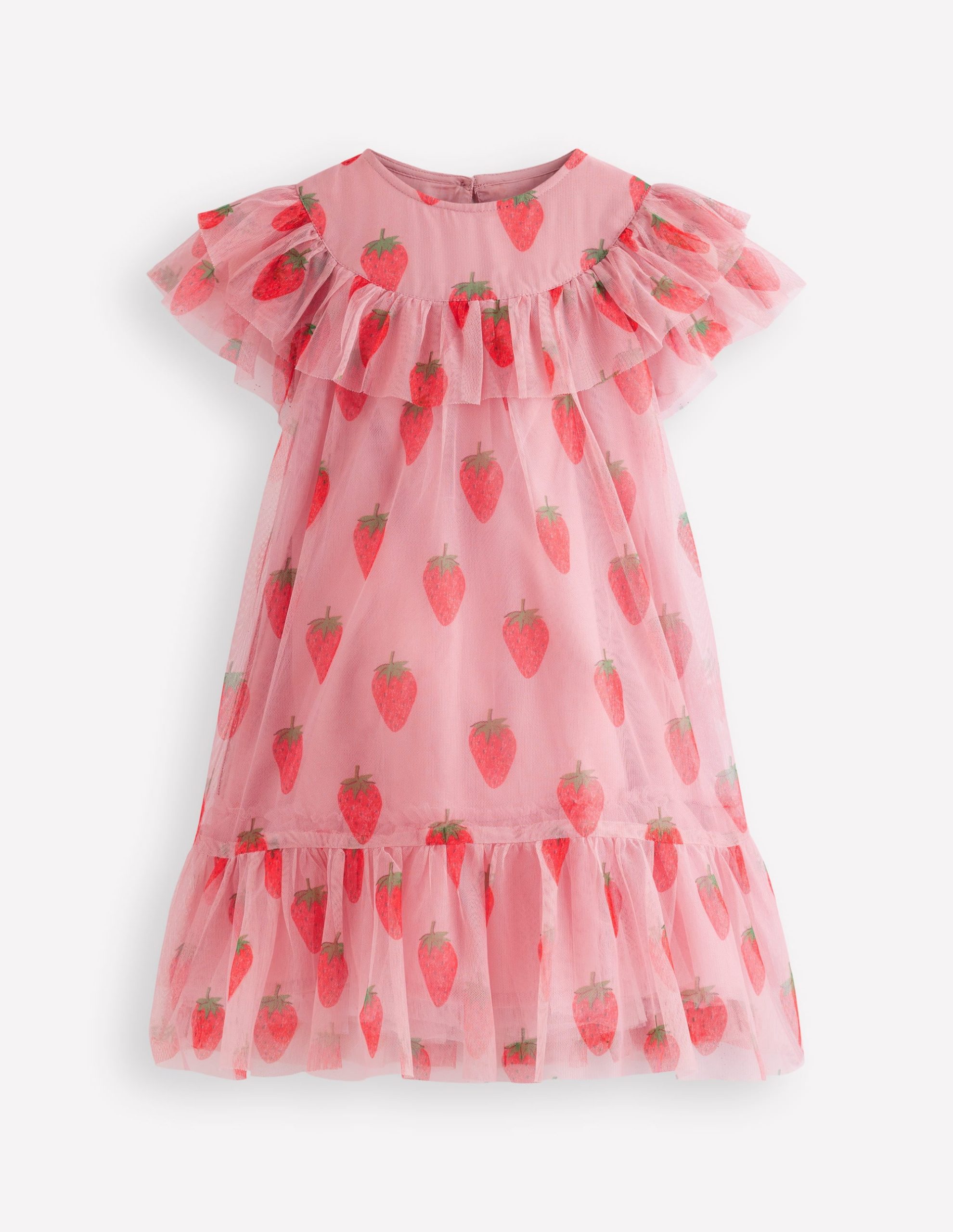 Printed Tulle Dress-Vintage Pink Strawberry Stamp