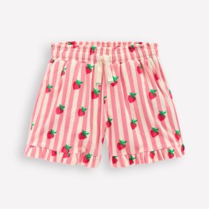 Towelling Ruffle Shorts-Strawberry Stripe