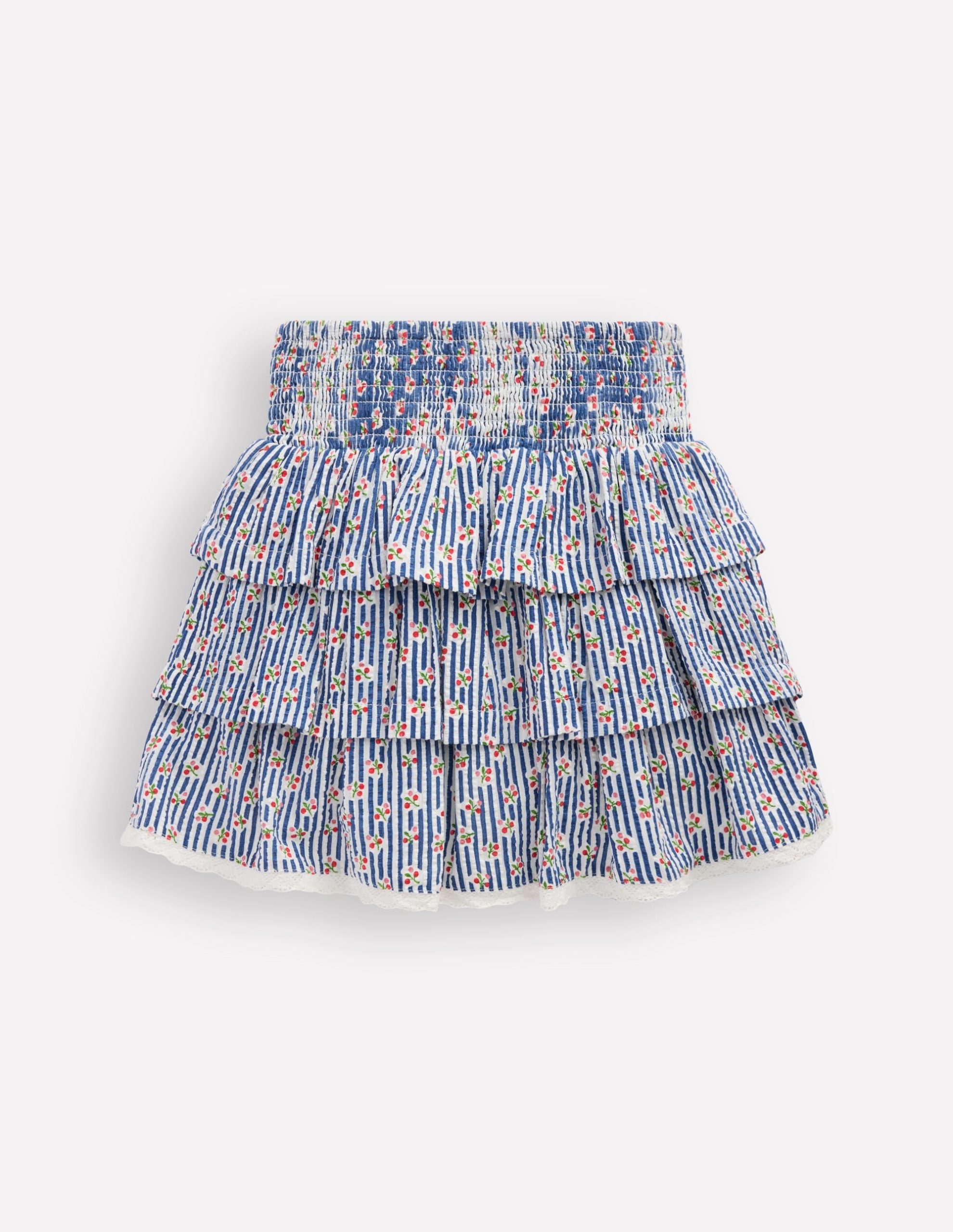 Smocked Waist Ruffle Skirt-Bluejay Cherry Stripe - Image 4