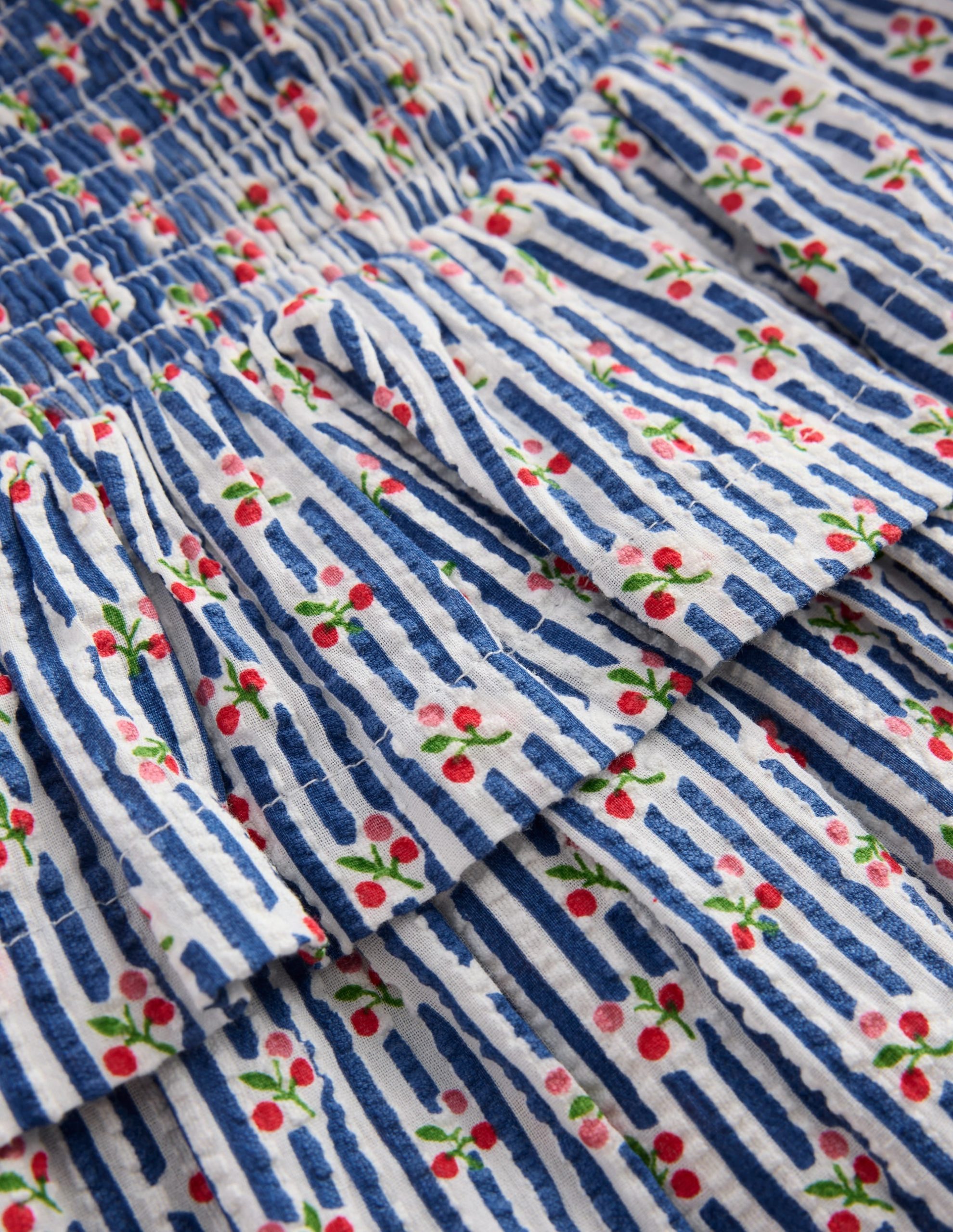 Smocked Waist Ruffle Skirt-Bluejay Cherry Stripe - Image 5