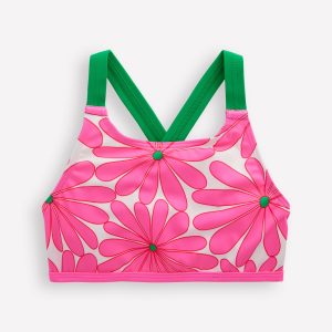 Cross-back Bikini Top-Festival Pink Daisy
