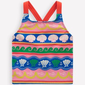 Cross-Back Tankini Top-Multi Sea Shell Stripe