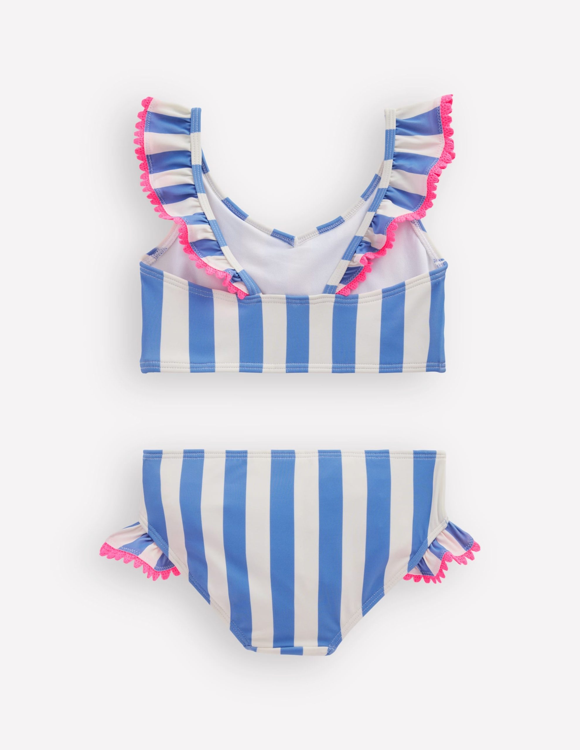 Frill V-neck Bikini Set-Denim Blue Stripe - Image 2