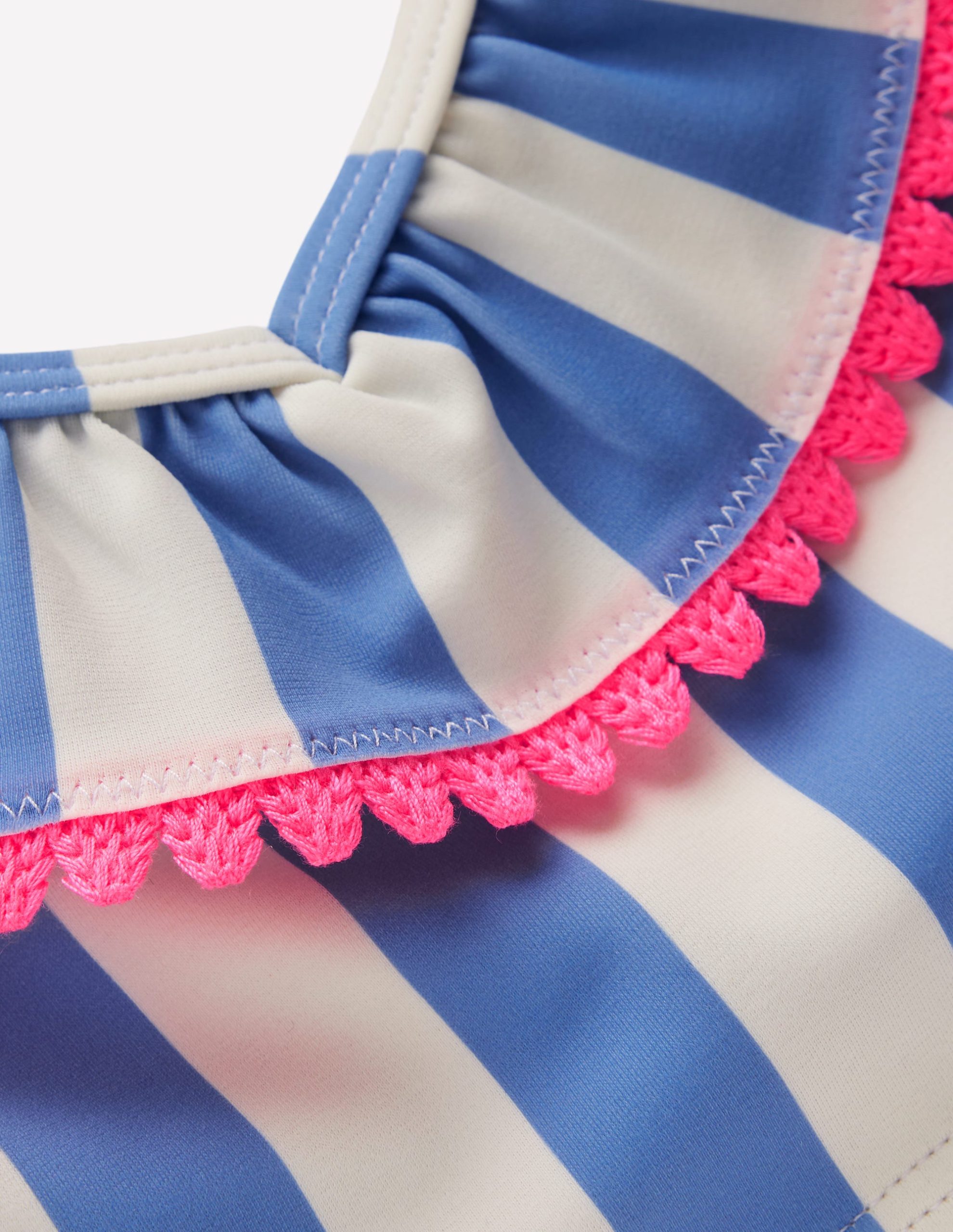 Frill V-neck Bikini Set-Denim Blue Stripe - Image 3