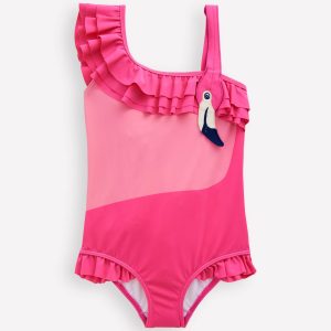 One Shoulder Appliqu?? Swimsuit-Sorbet Pink Flamingo