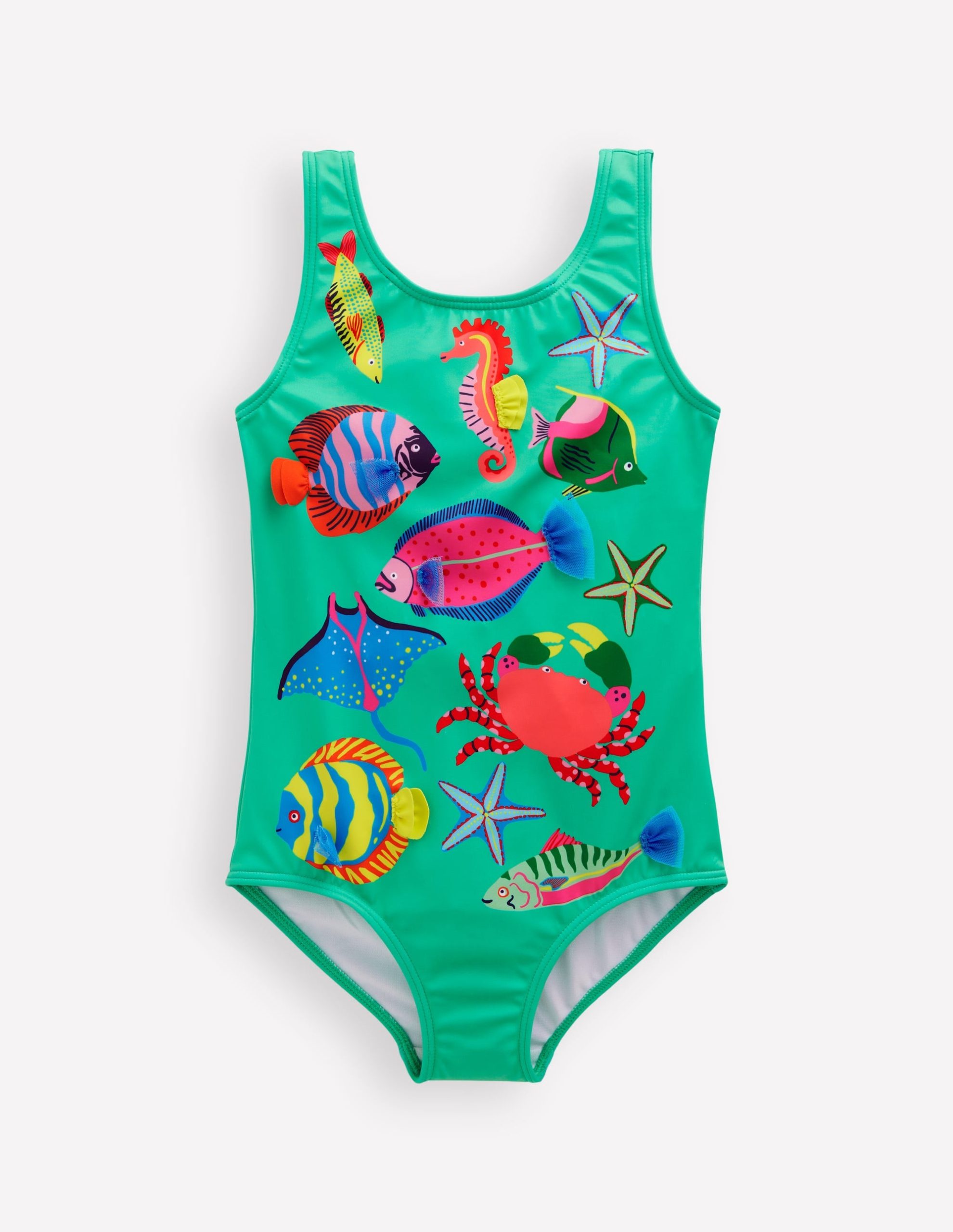 Scoop Back Appliqu?? Swimsuit-Aquamarine Blue Fish