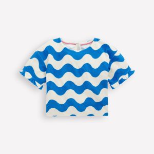 Dropped Shoulder Towelling Top-Blue Wave Stripe