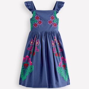 Annalisa Twirly Sundress-Denim Blue Embroidery