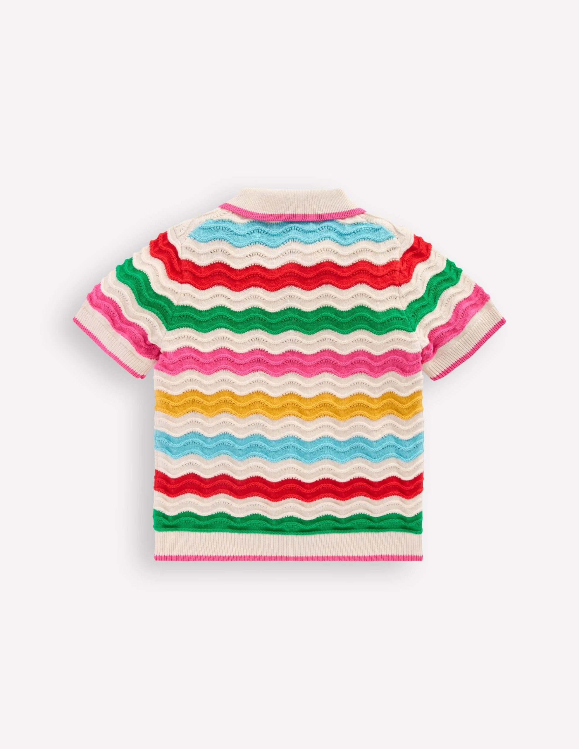 Pointelle Knitted Polo Top-Ecru Marl Multi Wave - Image 2